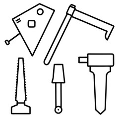 Minimal line art set of carpenter tools hammer line art illustration