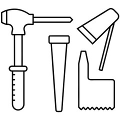 Minimal line art set of carpenter tools hammer line art illustration