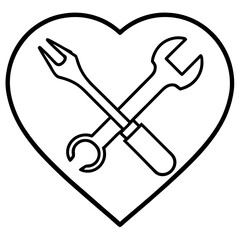 Line art of tools forming a heart shape love illustration 