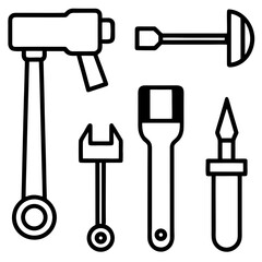 Modern flat icon set of diy tools line art illustration