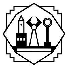 Monochrome industrial tools poster design illustration 