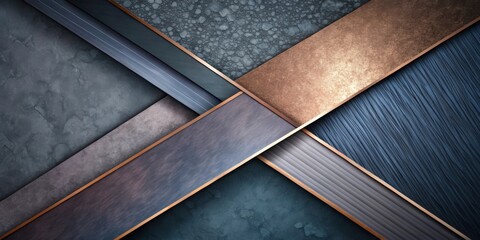 Abstract Geometric Composition Featuring Intersecting Textured Panels in Earthy Tones with Metallic Accents