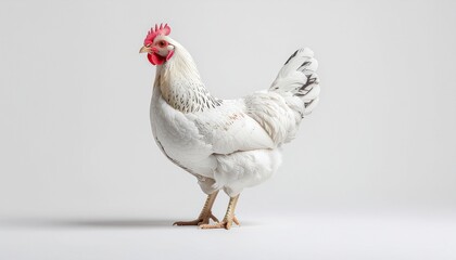 Profile View of a White Hen on White Backdrop