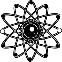 Silhouette of atom and electrons, physics vector isolated on White Background