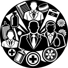 Silhouettes of medical icons set, vector pack isolated on White Background