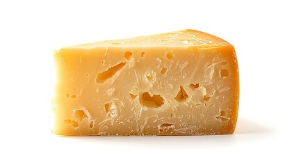 A wedge of cheese with holes on a white background