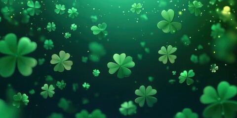 A vibrant scene of floating green clovers, symbolizing luck and nature, set against a soft, green background.