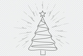 Fototapeta premium Beautiful christmas tree illustration with star on top and decoration lights around it