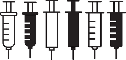 Vaccination icon collection in black. Insulin icon vector simple design. Set of medical syringe icons. Vaccination icon design for signs, logo, apps. Vaccination on transparent background
