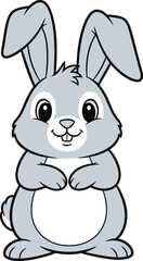Obraz premium Charming grey rabbit cartoon illustration, an adorable standing animal graphic perfect for various designs like children's books, spring holiday themes, or playful decorative elements