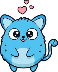 Fototapeta premium Adorable fluffy blue cartoon cat with hearts, perfect for cute and charming designs