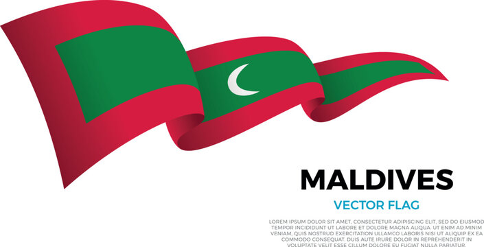 Flag of Maldives. Maldivian and North Indian Culture. Shining flag with realistic shadows waving in three layers. The elegant curves and realistic shading create a sense of motion
