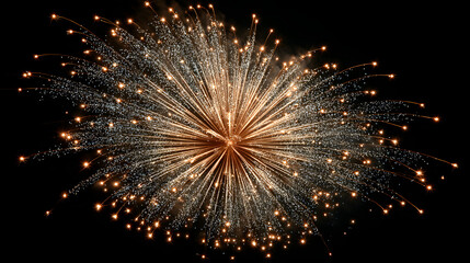 Stunning photo of gold fireworks on black background with copyspace.