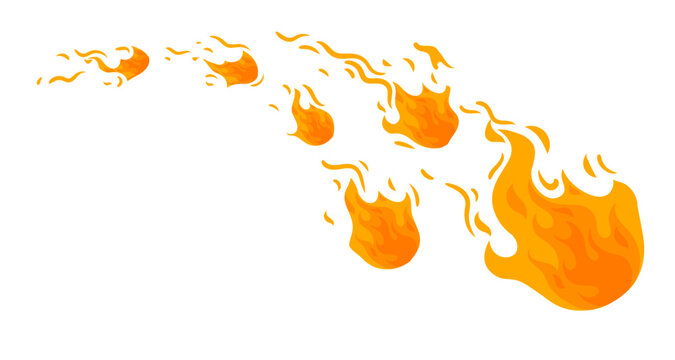 Stylized orange and yellow fire trail with flowing flames and burning sparks in a dynamic arc.