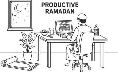 Ramadan remote work from home vector illustration design