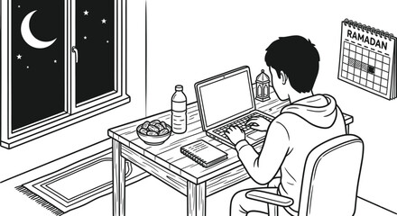 Ramadan remote work from home vector illustration design