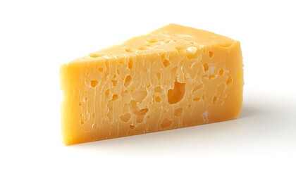 A wedge of cheese with holes on a white background