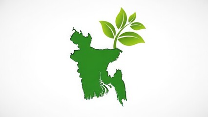 Green bangladesh map with sprouting leaves