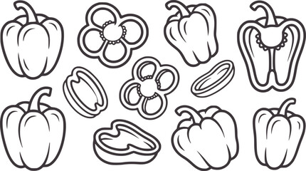 A collection of bell pepper outlines whole and sliced