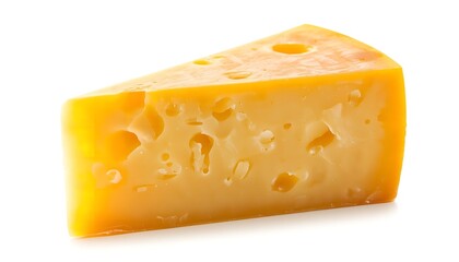 A wedge of cheese with holes on a white background