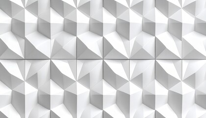 White Geometric Grid of 3D Star-Like Forms with Angular Texture and Shadowed Contours