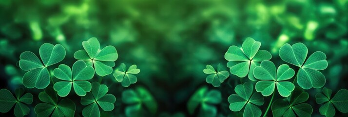 A vibrant display of green clover leaves, creating a lush and lively atmosphere, ideal for themes of luck and nature.