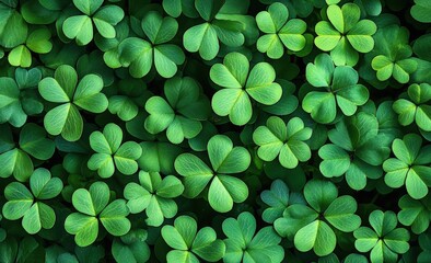 Lush, green clovers spread across the ground, showcasing their vibrant leaves and promoting a sense of abundance and nature.