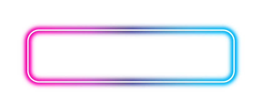 Square neon rectangular frame with pink and blue color on transparent background in PNG format.