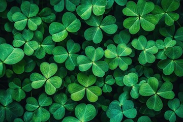 Lush green clovers create a vibrant, textured background, symbolizing luck and nature's beauty.