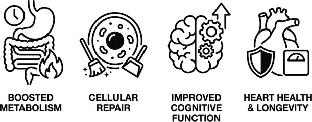Fasting benefits infographic elements vector set for healthy lifestyle