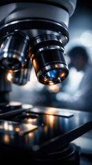 Microscope represents future medical biotech innovation, showcasing advanced technology in laboratory setting