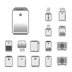set of air purifier icons in various shapes for appliance store websites, home technology blogs, air quality awareness flyers and household manuals, with copy space