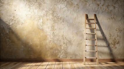 A Rustic Wooden Ladder Leans Against a Weathered Wall in a Sunlit Room, Evoking a Sense of Nostalgia and Potential