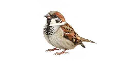 Fototapeta premium Detailed, life-like illustration of a small songbird on a plain white background