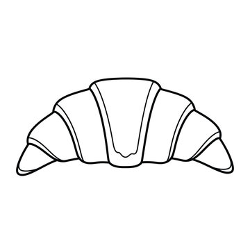 Black and white line drawing of a crescent croissant pastry baked food