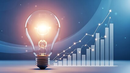 Glowing Light Bulb and Growing Bar Chart Representing Business Growth and Innovation.