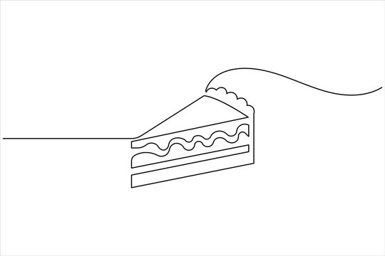 Continuous line drawing of a slice of cake minimalist vector art