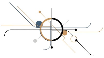 Abstract line art with overlapping circles and curving paths suggesting transit or network