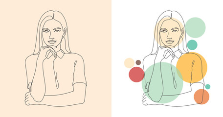 Illustration of a silhouette portrait of a woman and a butterfly in lineart style