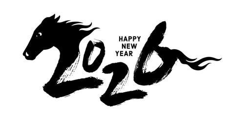 2026 horse logo, black Chinese New Year brush number