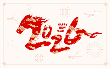 2026 Chinese New Year card, horse logo, red brush number