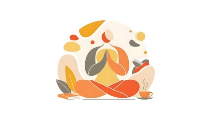 Person meditating with hands pressed together in peaceful setting with plants and book