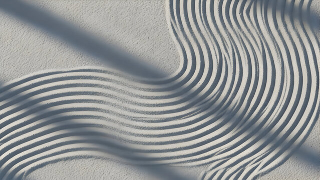 Zen garden sand texture with smooth flowing raked wave patterns