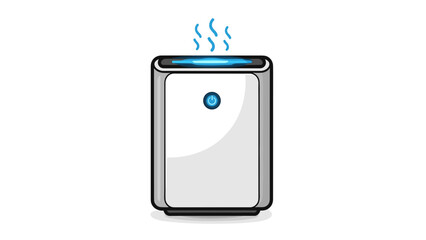 modern air purifier machine with blue light and steam for domestic appliance websites, home comfort blogs, allergy prevention flyers and electrical store catalogs, with copy space