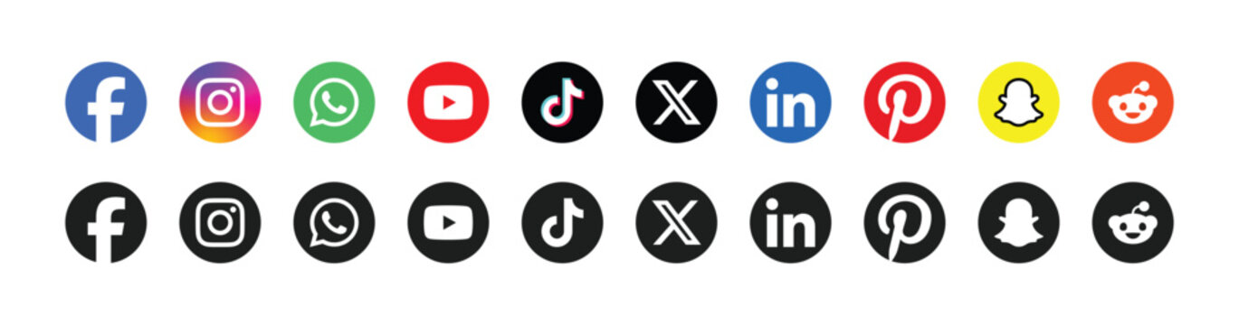 social media icons facebook instagram whatsapp youtube tiktok x linkedin pinterest snapchat reddit
