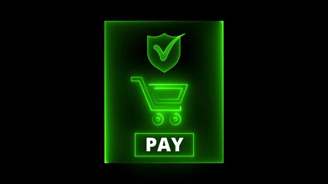 Mobile payment security concept on the transparent background with secure checkout icon and green pay button during online shopping, highlighting ecommerce transaction and financial safety. 4k video