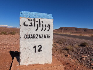 Ouarzazate 12km Sign in Morocco, Ouarzazate City Sign