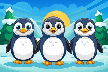 A cute cartoon penguin standing upright in simplified vector style, ideal for winter themes, children illustrations, and educational animal content.