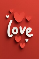 Minimal Red Love Background with Floating Hearts and Handwritten Text Creating Romantic Valentine&rsquo;s Day Concept for Greeting Cards Posters Social Media Campaigns and Holiday Branding Design