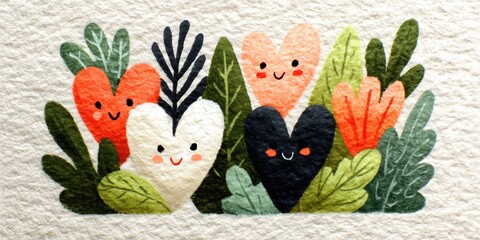 Cute Hand Drawn Hearts with Leaves Illustrating Love Friendship Nature and Emotional Warmth Concept for Valentine&rsquo;s Day Cards Children Design Branding Posters and Social Media Graphics